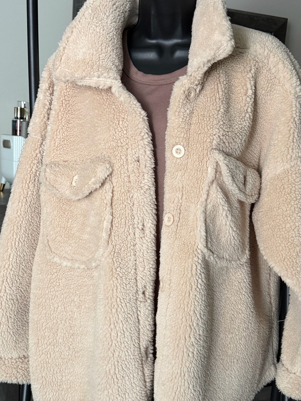 Fashion Nova Cream Teddy Sherpa Button Jacket